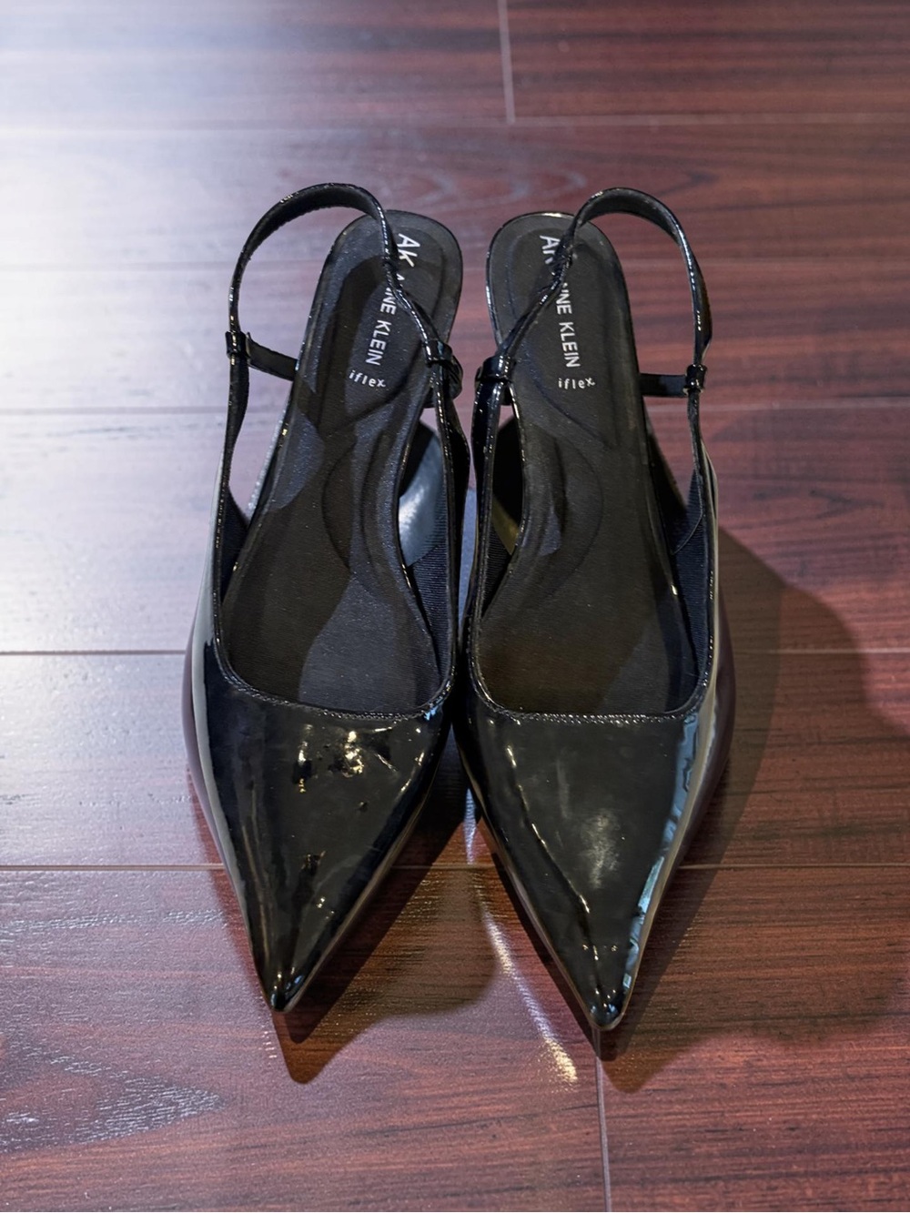 Anne Klein Black Patent Pointed Slingback Heels